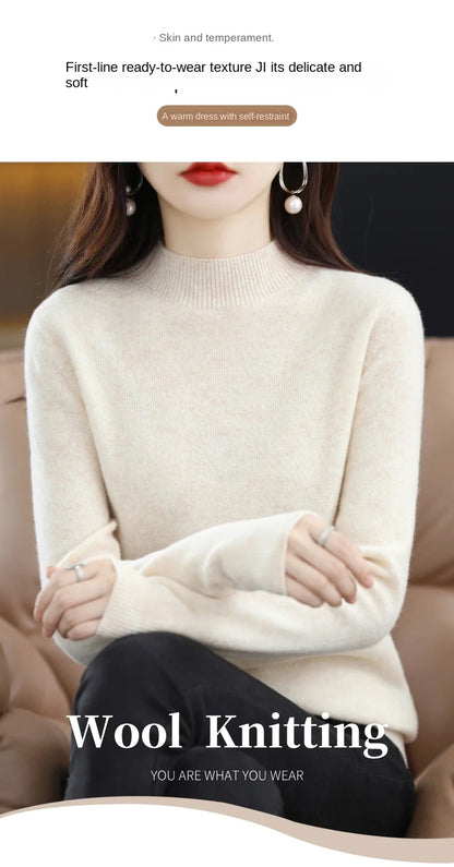 100% Pure Wool Half-neck Pullover In Autumn And Winter New Cashmere Sweater Women's Casual Knit Top Women's Coat 19 Colors.