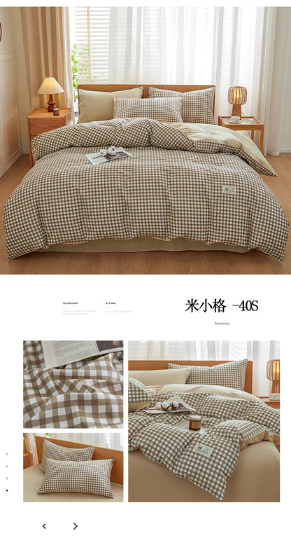2025 new solid color matching pure cotton quilt cover bed four-piece set student dormitory 3-piece set available in all seasons