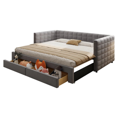 3-in-1 ausziehbares Schlafsofa 90 x 190 cm, Multifunktionsbett mit Schubladen, Einzel-/Doppelbett, Baumwolle und Leinen (Matratze nicht im Lieferumfang enthalten)