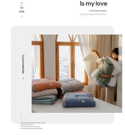 2025 new Japanese polyester cotton quilted summer quilt skin-friendly washable light luxury style solid color lightweight.