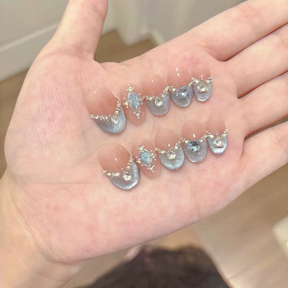 10Pcs Short Oval Handmade Press on Nails Cat Eye Fake Nails Simple False Nails Full Cover Nail Tips 네일팁 Накладные Ногти Uñas.