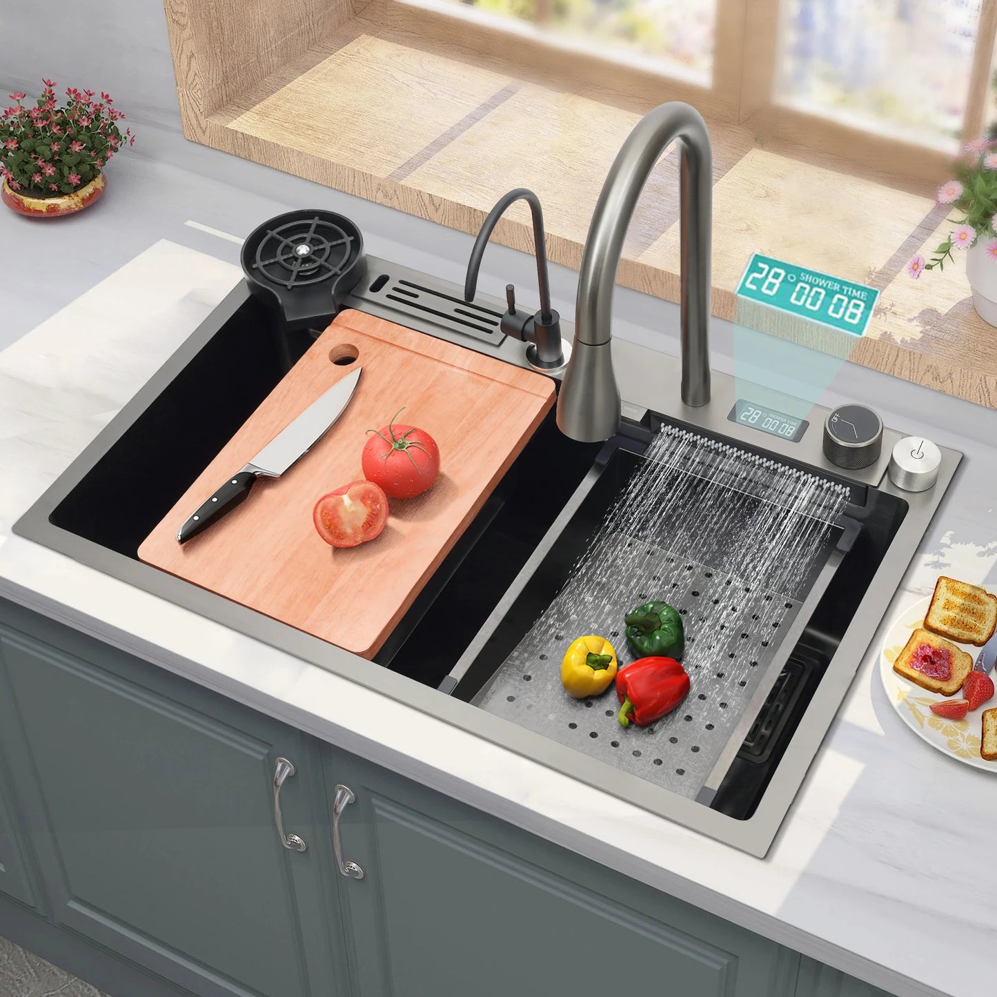 Einschalen Küchenspüle, intelligentes Wasserfallbecken, Arbeitsplatte, Küchenspüle, 75 x 46 x 22 cm, für Restaurants, Küchen, Utility-Rooms