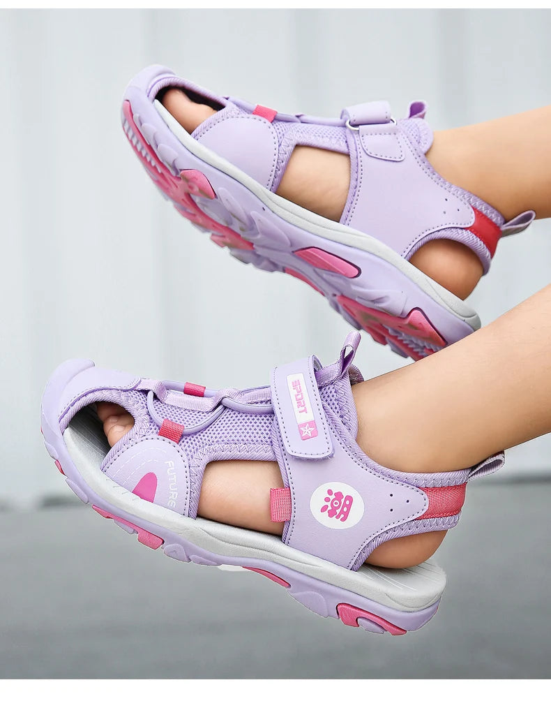 Summer Beach Water Children Sandals Fashion Shoes Outdoor Non-slip Soft Bottom Shading Leather Boys Comfortable Shoes Girls.