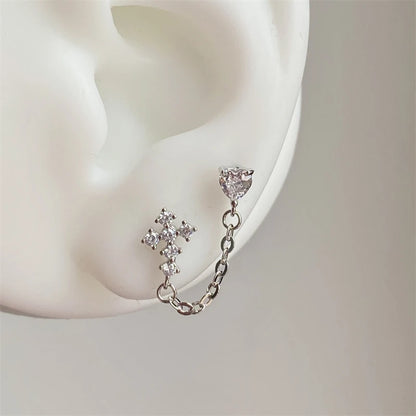 1PCS Pink Zircon Cross 316L Stainless Steel Annular Ear Bone Nail New Fashion U-shaped Earrings for Women Y2K Punk Jewelry.