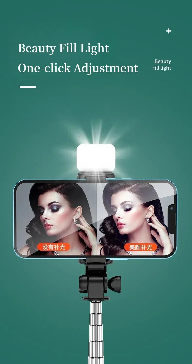 Cell Phone Selfie Stick Tripod Blue-tooth Remote Wireless Selfi Stick Phone Holder Stand with Beauty Fill Light for Phone.
