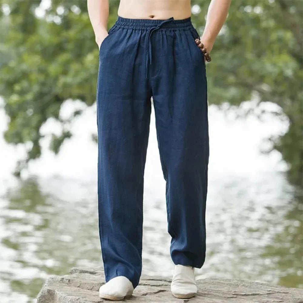 Men's Beach Pants Joggers  Streetwear Cotton Linen Sweatpants Casual Pants Hawaiian Vacation Loose Summer Long.