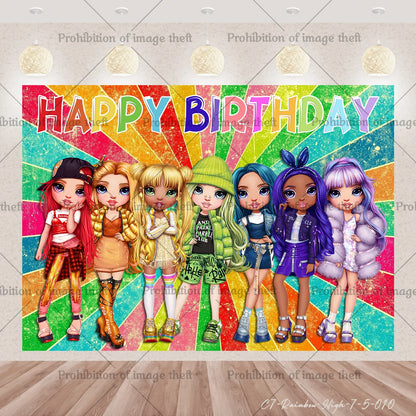 Cartoon Regenbogen Puppe High School Thema Hintergrund Geburtstag Party Dekoration Lieferungen Einweg Tasse Besteck Ballon Baby Geschenk.