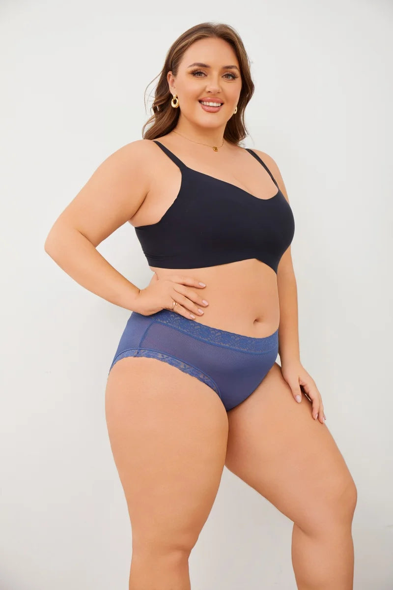 6PCS Women's Plus Size Lace Panties Seamless Solid Color Sport Cozy Physiological Underwear Female Breathable Elastic Lingerie.