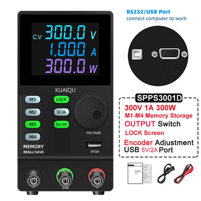 KUAIQU 200V 300V 1A DC Power Supply, 30V Programmable Adjustable Regulated Lab Bench Power Supply with PC Software,Output Switch