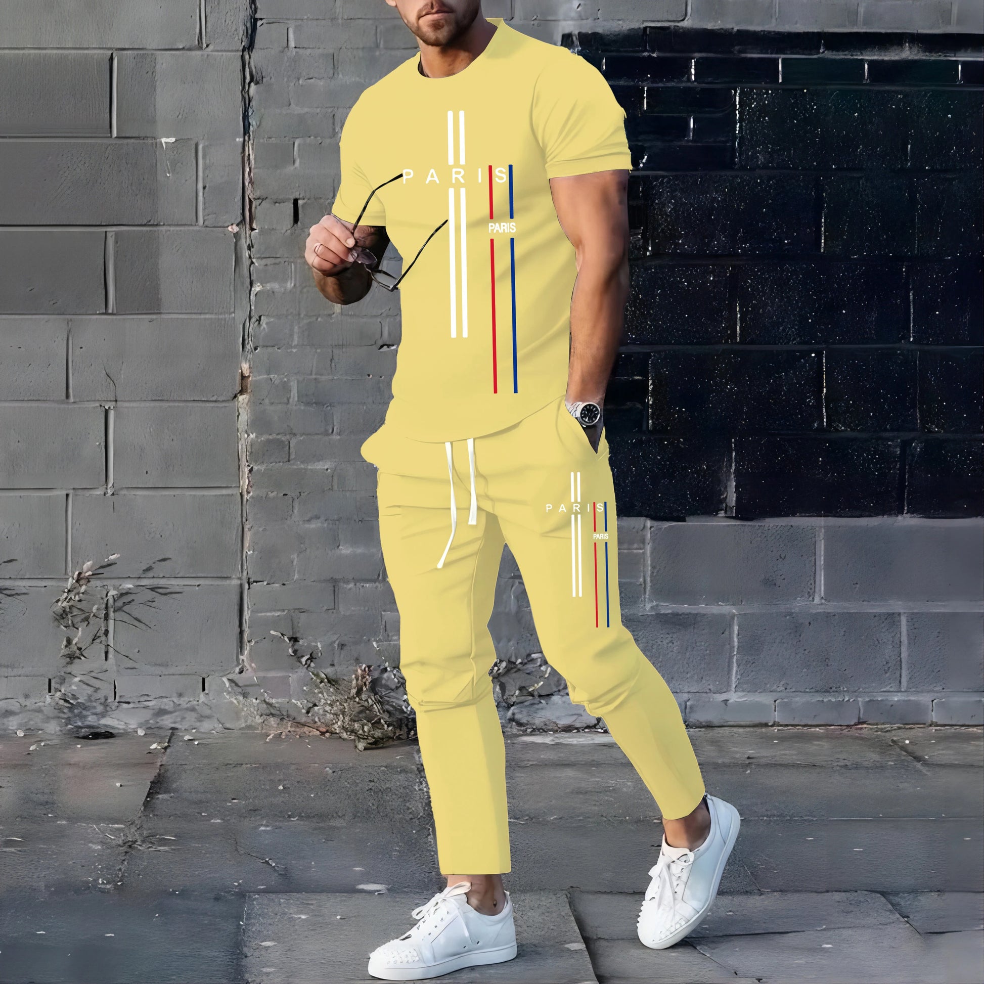 New StyleSummer Spring Fashionable Men's Football Sportswear T-shirt Pants Set Casual Short Sleeve Set Jogging Fitness Clothing.