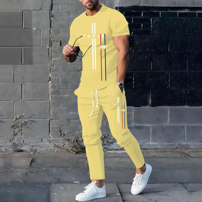 New StyleSummer Spring Fashionable Men's Football Sportswear T-shirt Pants Set Casual Short Sleeve Set Jogging Fitness Clothing.