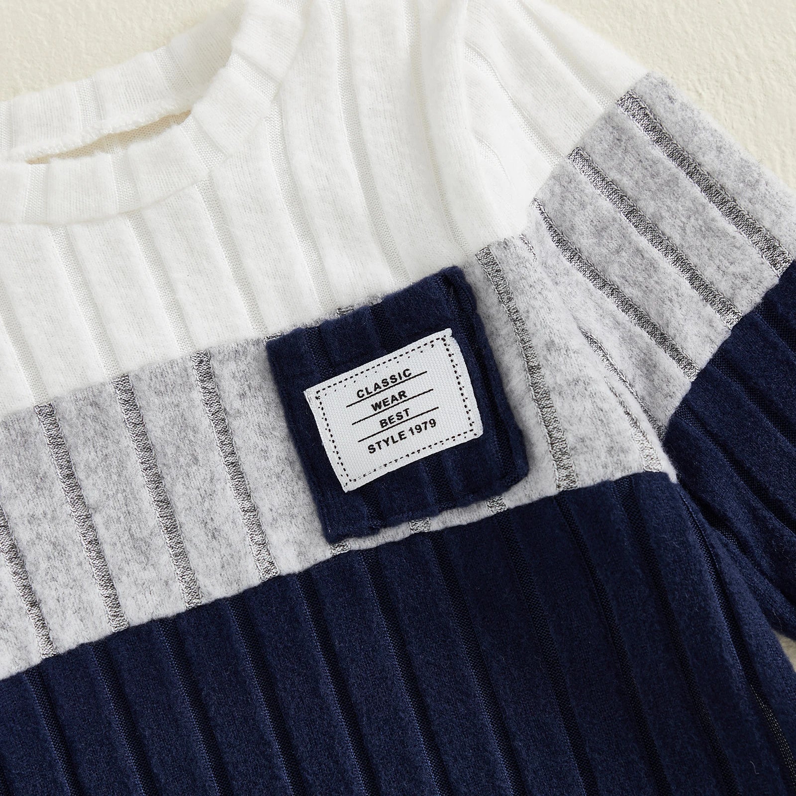 VISgogo 0-3 Years Boys Fall 2Pcs Clothes Sets Long Sleeve O Neck Patchwork Pullover Solid Color Pants.