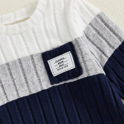 VISgogo 0-3 Years Boys Fall 2Pcs Clothes Sets Long Sleeve O Neck Patchwork Pullover Solid Color Pants.