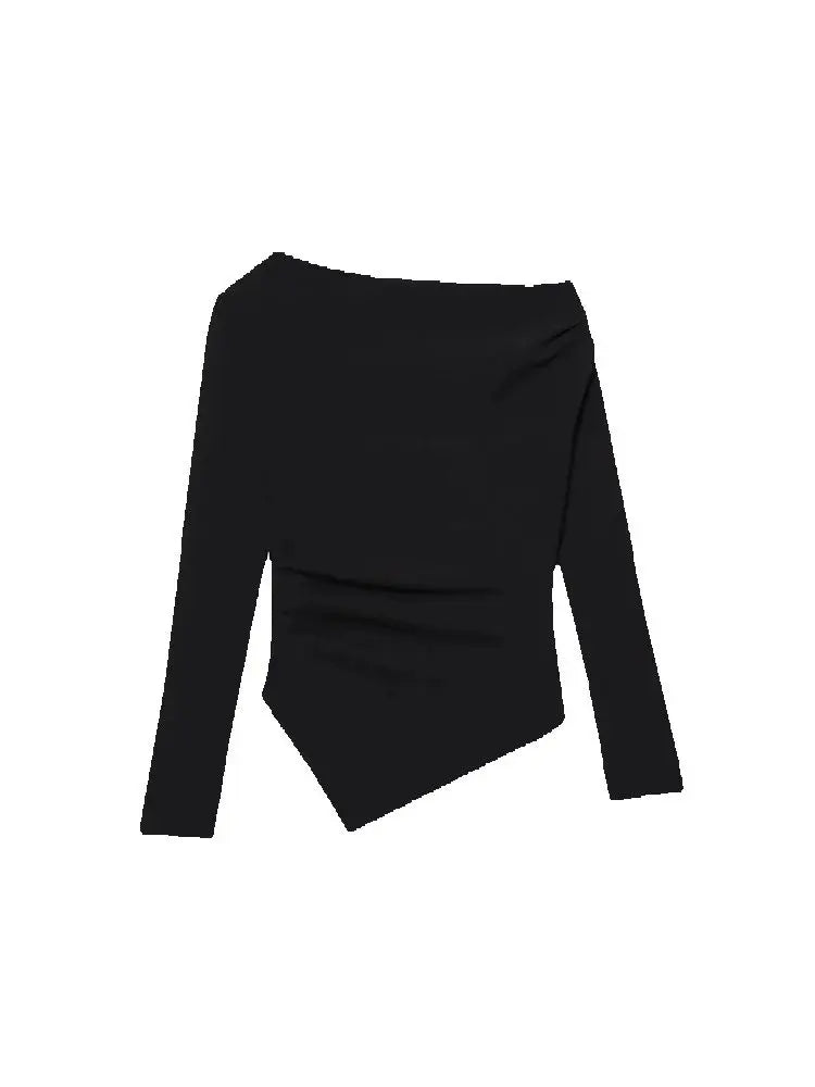 Asymmetric Short Top Woman Long SleevesTops Women Elastic Corset Top Female Streetwear Casual T-shirts Tops.