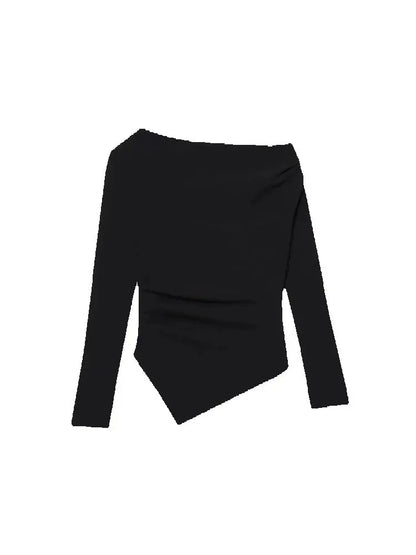 Asymmetric Short Top Woman Long SleevesTops Women Elastic Corset Top Female Streetwear Casual T-shirts Tops.