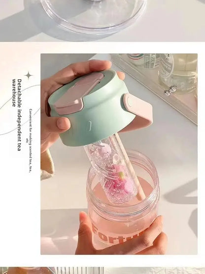 High Aesthetic Large Capacity Portable Sports Straw Cup for Girls Summer New Tea Separator Student Cup Water Bottle Gift.