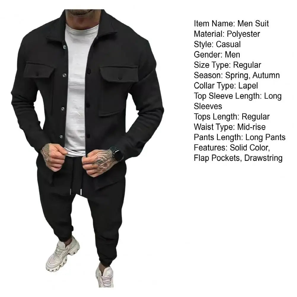 Men Two-piece Suit Set Winter Thick Warm Casual Suit Outfit Long Sleeve Coat Long Trousers Set Fashion Men's Activewear Outwear.