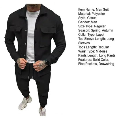 Men Two-piece Suit Set Winter Thick Warm Casual Suit Outfit Long Sleeve Coat Long Trousers Set Fashion Men's Activewear Outwear.