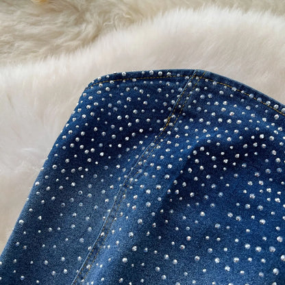 Denim Pant Set Women Two Piece Sets Sexy Matching Sets Sleeveless Short Tops Long Flare Pants High Waist Slim Hot Diamond.