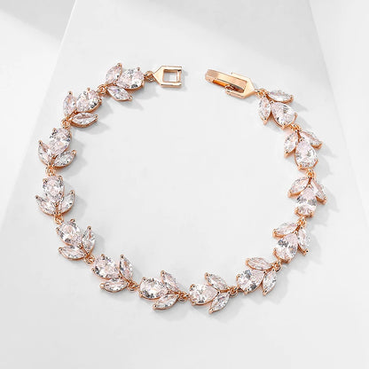 ZAKOL Luxury AAA Cubic Zirconia Wedding Bracelets for Women High Quality White Gold Color Leaf Charm Bracelet Bangles.