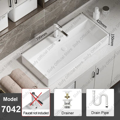 Large Square Ceramic Washbasin For Bathroom Countertop Basin White Sink Above Counter Pedestal Hotel Home Balcony Bathroom Sinks