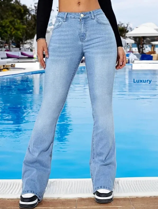 High Waist Slim Fit Denim Jeans Women's Fashionable Bell Bottoms Elastic Cross-Border New Arrival Hot Sale Of The Season Elegant.