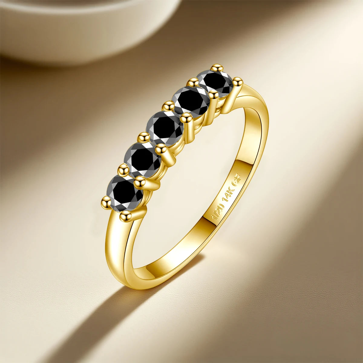 14K Gold Filled Pink Moissanite Rings 5 Stone D VVS1 for Women Man with 1/20th 14 Karat Gold Engagement Wedding Jewelry.