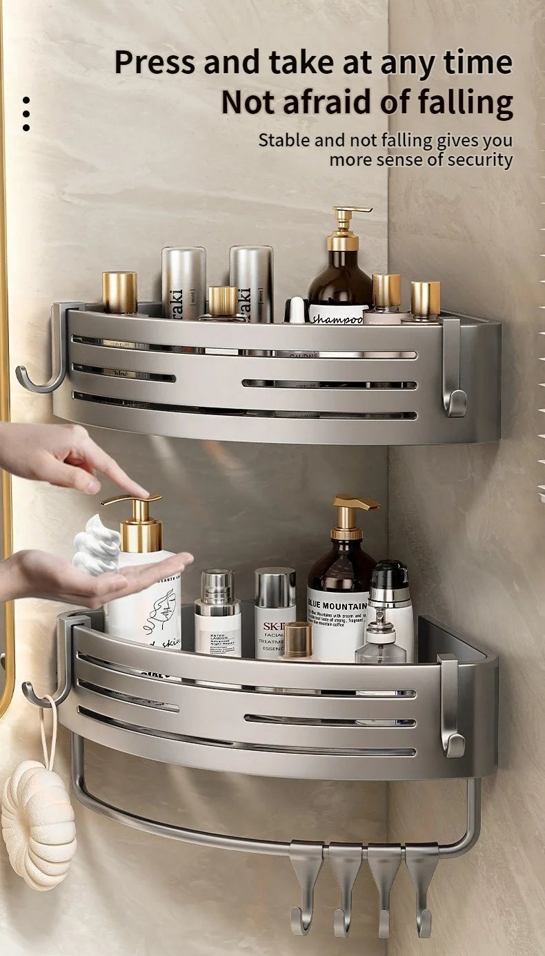 Kein Bohren Aluminium Badezimmer Regal Regale Shampoo Make-up Lagerung Halter Küche Organizer Wand Badezimmer Zubehör