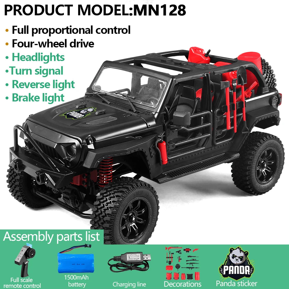 1/12 MN128 RC Car 4WD Jeep Model 2.4G Remote Control LED Light 4X4 Off Road 4WD Climbing RC Truck Electric Toy Car Gift for Boy