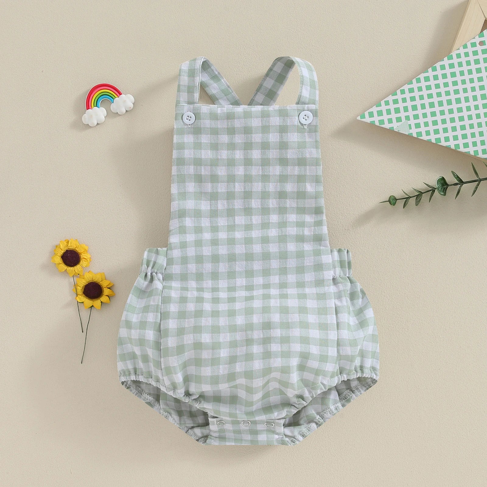 Tregren 0-24M Neugeborene Baby Mädchen Jungen Sommer Bodys Ärmel Plaid Gestreiften Muster Druck Overalls Säuglingsspiel Outfits.