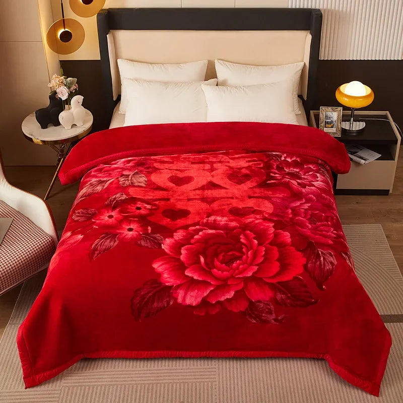 Double layer thickened to 6kg blanket quilt autumn and winter warm fleece wedding blanket cushion bedding