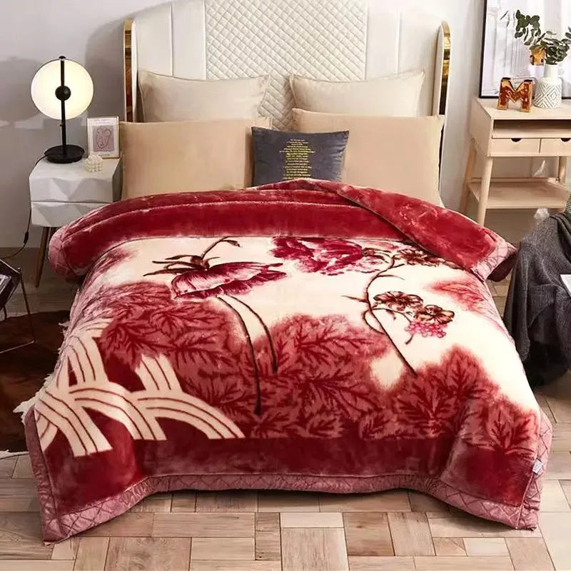 Classic Lily Print Blanket Double Thickened Autumn Winter Raschel Blankets Dormitory Bedrooms Comfortable Cold Resistant Bedding