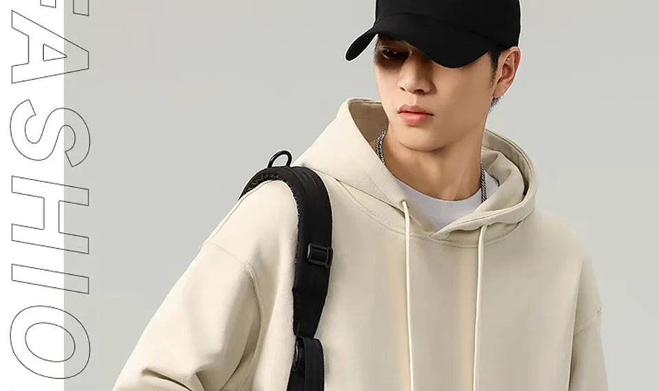 470G-570G HeavyWeight Cotton New Autumn Casual Men's Top Solid Color Loose Pullover Hoodies Sweatshirt Long-Sleeve Men Clothing.