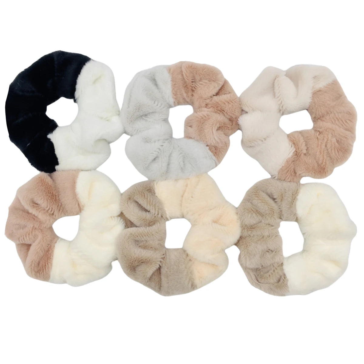 6pc Hair Scrunchies Furry Elastic Band Women Girl Ponytail Holder Rubber Ties Accessories Plush Faux Fur Soft Chiffon Headband