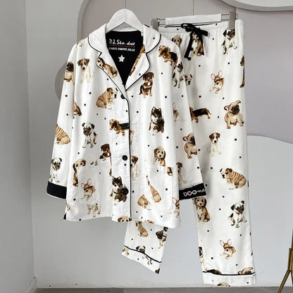 2025 New Pajamas Suit Cotton 2 Piece Set Women Print Cartoon Nightwear Long Sleeve Trousers Set Autumn Loungewear Home Clothes.