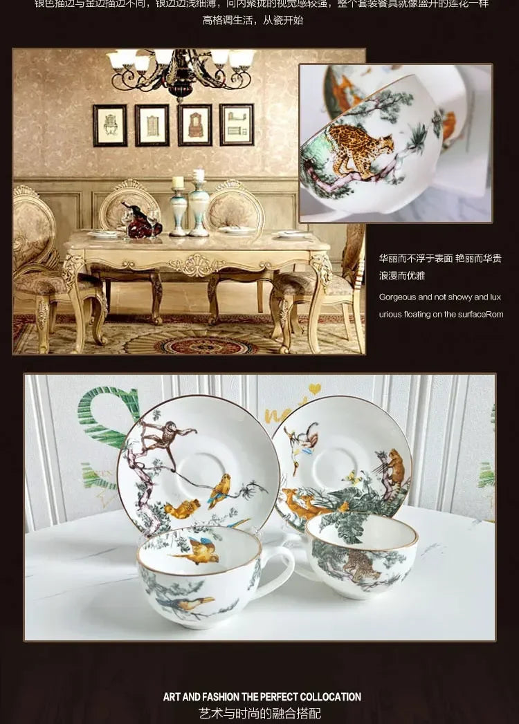 European ceramic western dinner plate, jungle set, steak plate, Coffee cup, afternoon , personalized gift set.