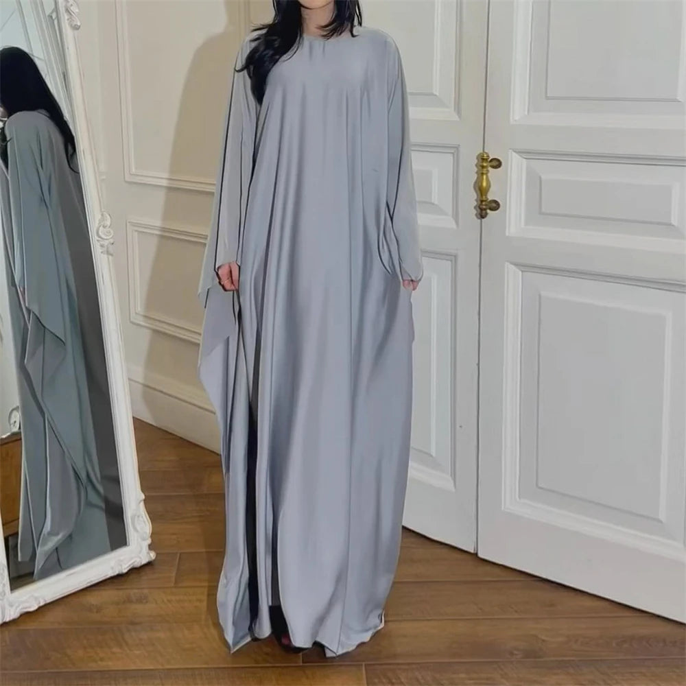 Eid glänzende Fledermaus Satin Abaya Dubai Luxus muslimische Abayas für Frauen Maxi Kaftan Kleid islamische Kleidung Kaftan Marocain Femme.