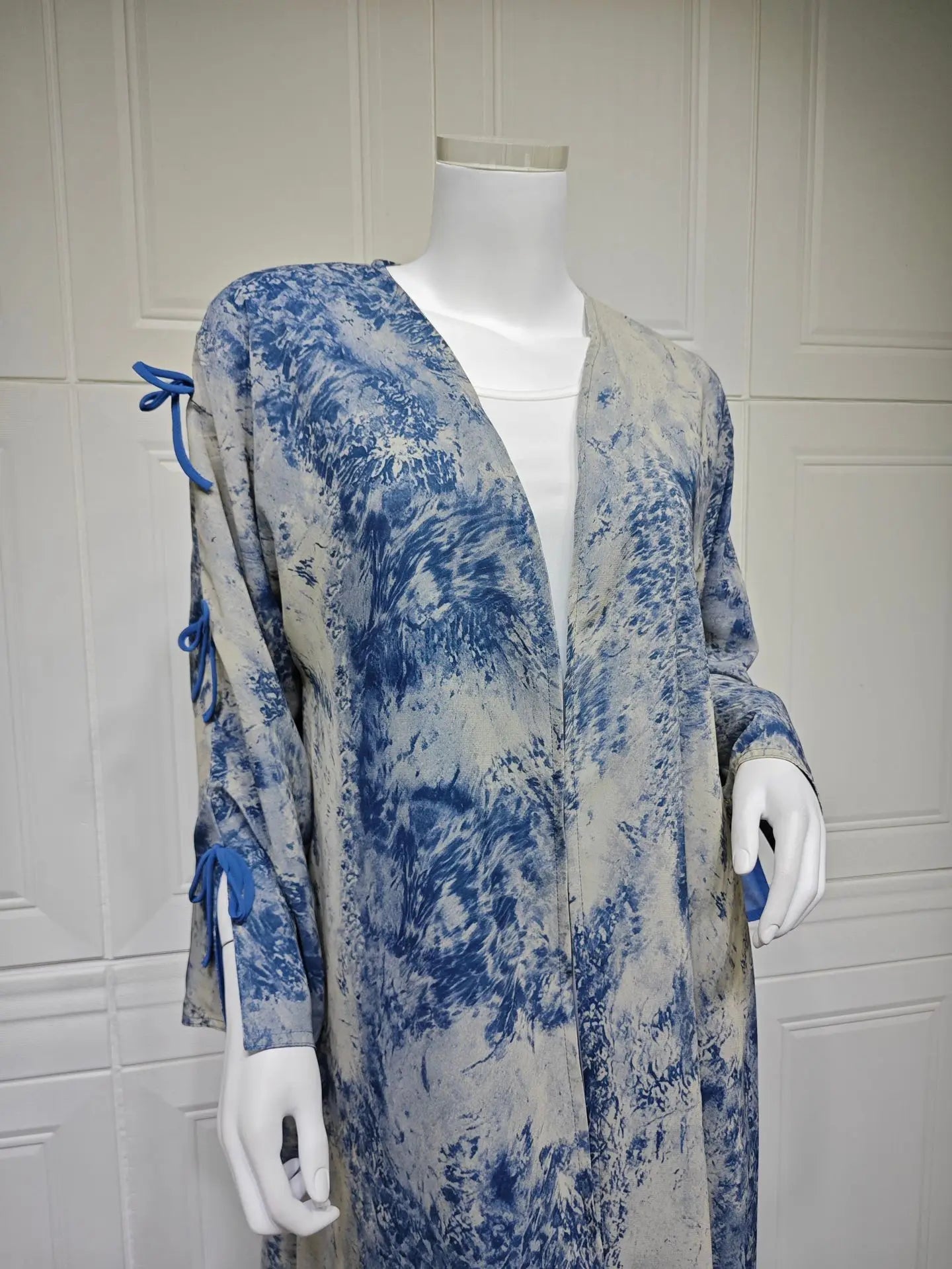 Ramadan Eid Tie Dye Butterfly Bow Muslim Modest Kimono Abaya Damen Dubai Luxury Islam Women Kebaya With Hijab Kaftan Robe Femme