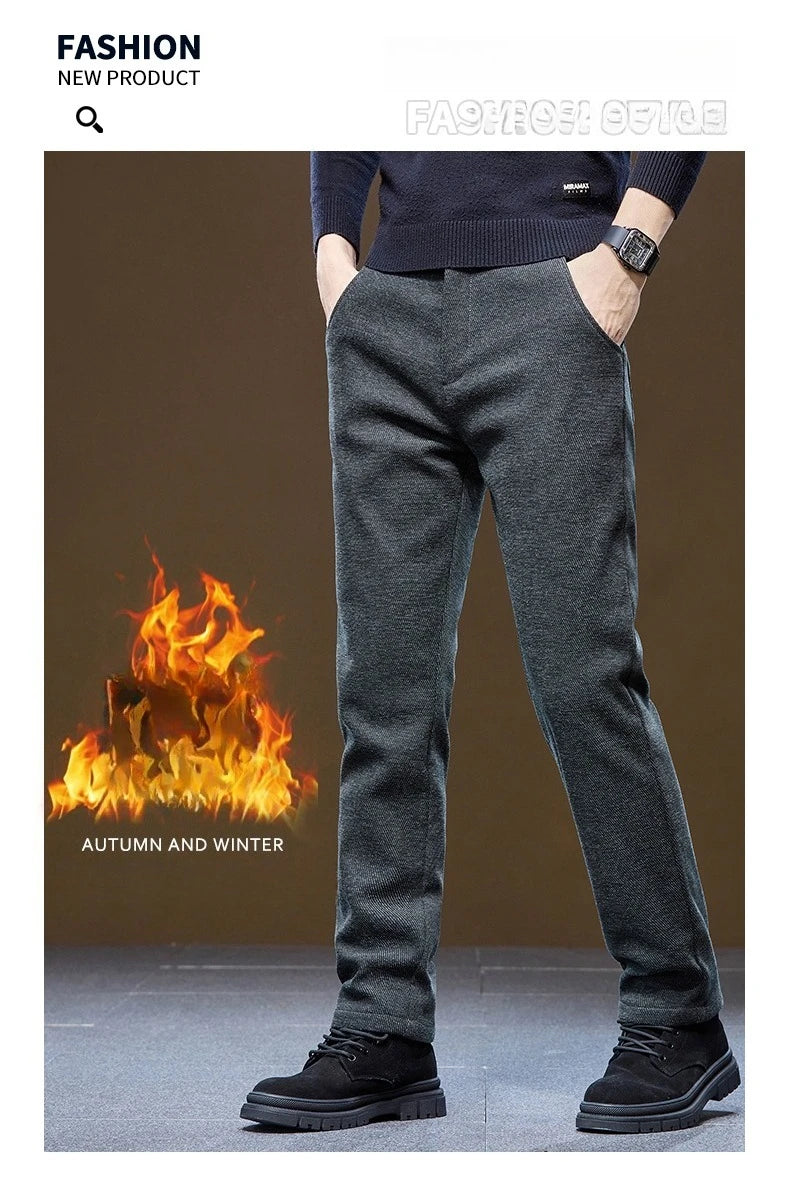 Men's Winter Velvet Casual Pants Thickened Warm Slim Fit Comfortable Solid Color Trousers Korean Fleece  Fashion Outdoor Jogging.