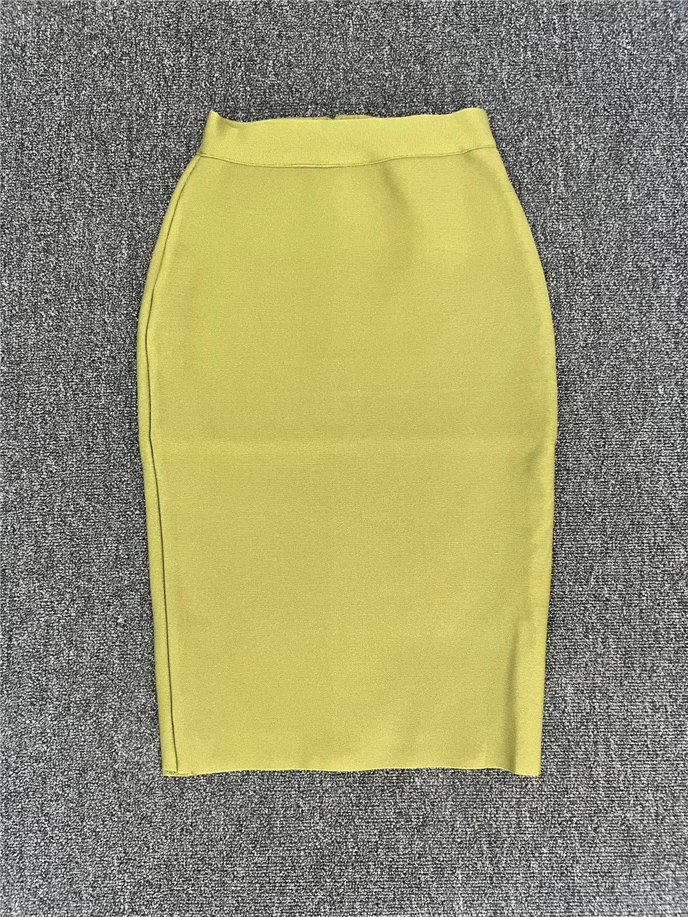 60CM Knee Length Summer Bandage Skirts For Women Candy Color Bodycon Pencil Skirt Ladies Elegant Office Business Formal XL XXL