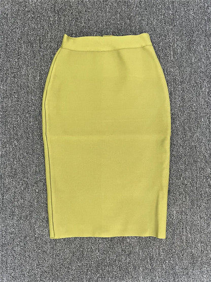 60CM Knee Length Summer Bandage Skirts For Women Candy Color Bodycon Pencil Skirt Ladies Elegant Office Business Formal XL XXL