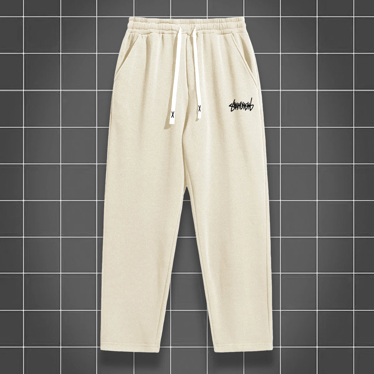 Men's solid color straight leg jogging pants, suitable for casual sports such as running, gym, and outdoor activities.