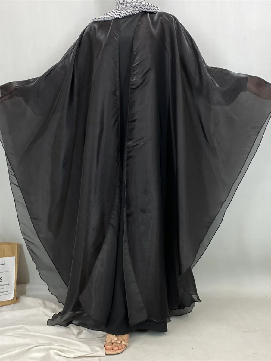 Muslim Women Dubai Abaya Stain batwing sleeve Long Dress Kimono Cardigan Kaftan Modest Robe Femme Islam African Dresses Kebaya.