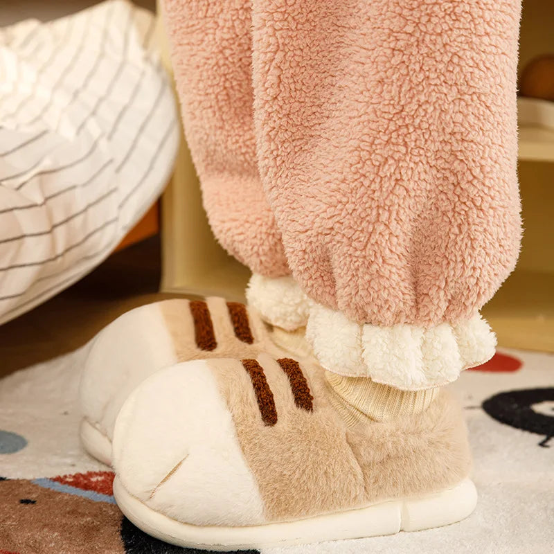 Winter Warm Slipper Women Home Fuzzy Cat Paw Claw Fur Plush Indoor Lazy Female Thermal Furry House Shoe Funny Flat flip flop.