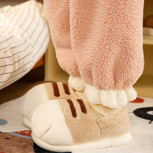 Winter Warm Slipper Women Home Fuzzy Cat Paw Claw Fur Plush Indoor Lazy Female Thermal Furry House Shoe Funny Flat flip flop.