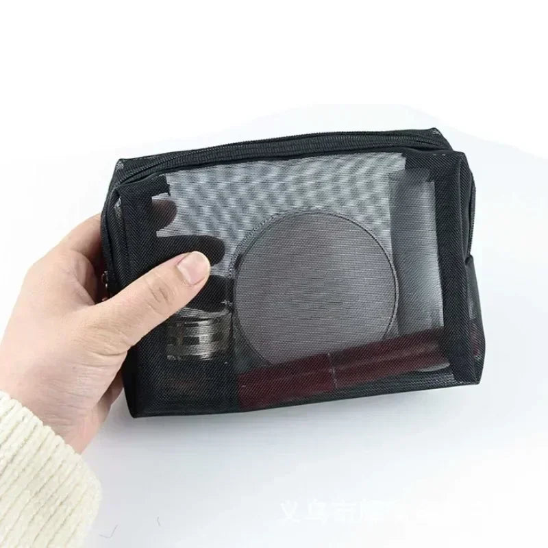 1pcs Transparent Mesh Zipper Cosmetic Bag Women Necessary Organizer Fashion Small Large Black Toiletry Bags Makeup Pouch Case.