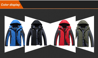 Warm Jacket Men's Plus Size L-9XL Winter Plus Velvet Thickened Cold-proof Outdoor Red Black Blue Hooded Mountaineering Suit.