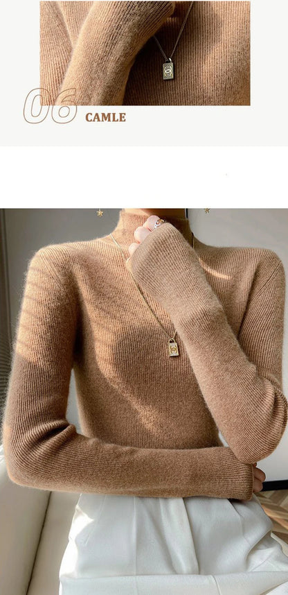 MEXZT Solide Pullover Frauen Hälfte Rollkragen Gestrickte Pullover Harajuku Koreanische Dicke Strickwaren Herbst Winter Mode Schlank Jumper