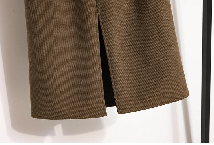 2025 Autumn Winter Plus Size Skirts Women High Waist Solid A-line Skirt Back Slit Korean Thick Elegant Fleece-lined Style Skirts.