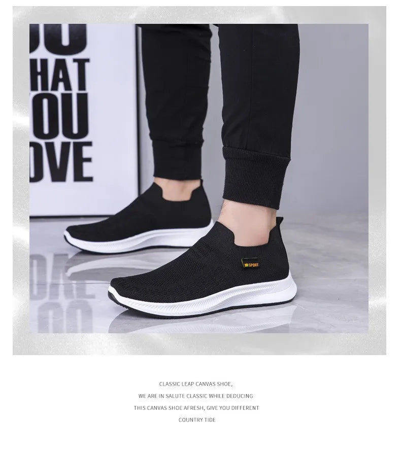 Men Walking Shoes Knit Mesh Breathable Sneakers Lightweight Sneakers Slip-on Mens Casual Shoes Fashion Comfort.